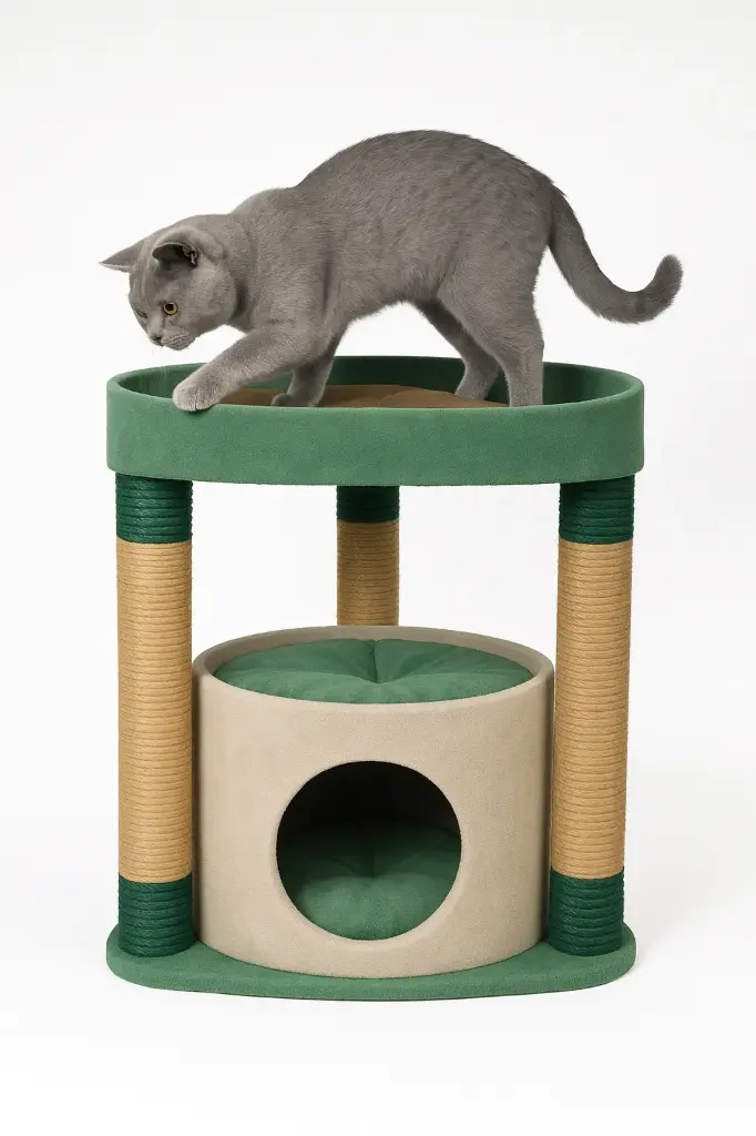 Kedi Tırmalama Tahtası ve Evi – 2 Katlı Dinlenme Alanı, Jut Halatlı, Mdf Gövde, 71 cm